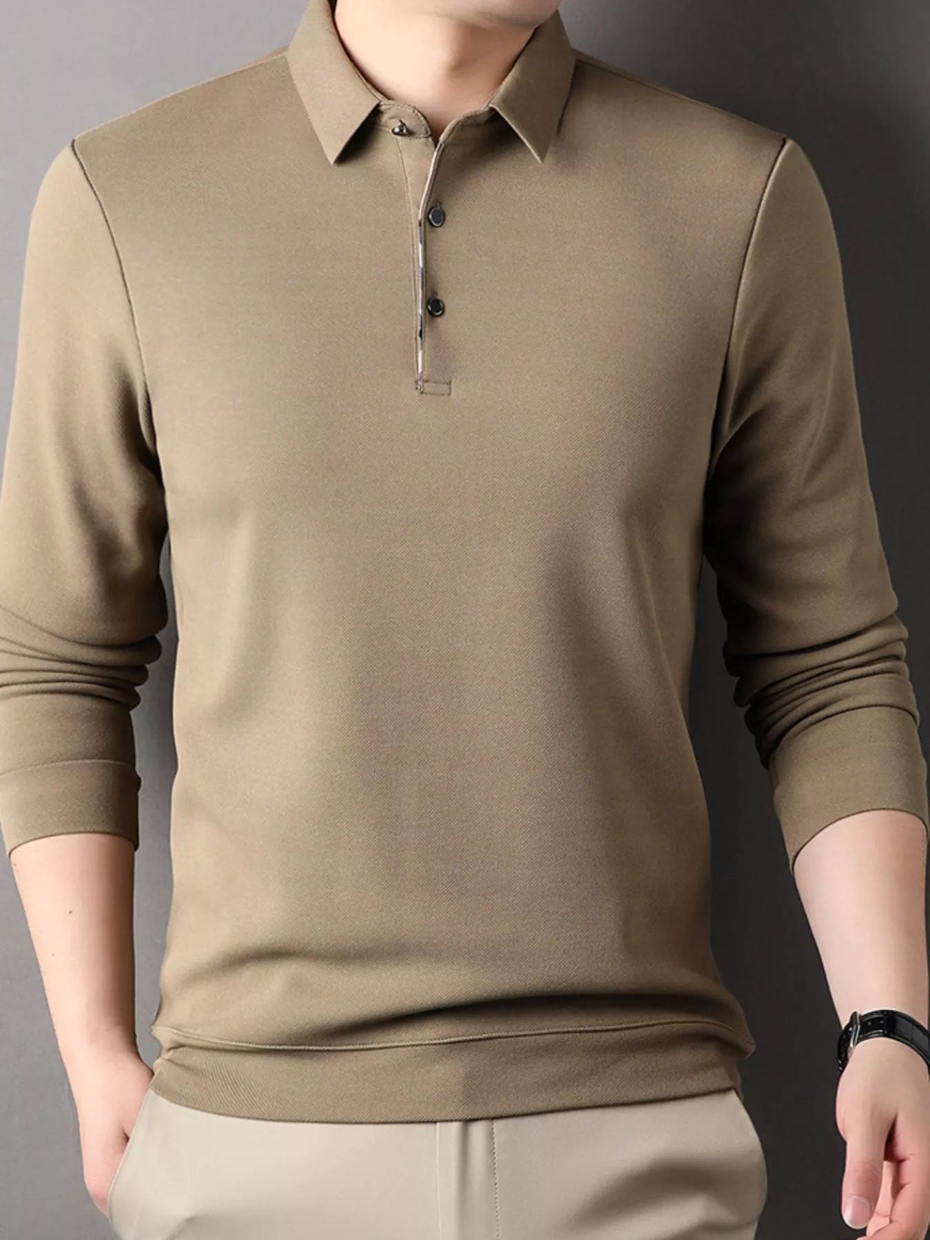 Men's Plus Size Long Sleeve Classic Fit Polo