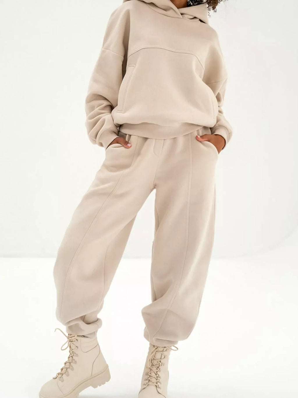 Solid Exposed Seams Hoodie and Joggers Activewear Set