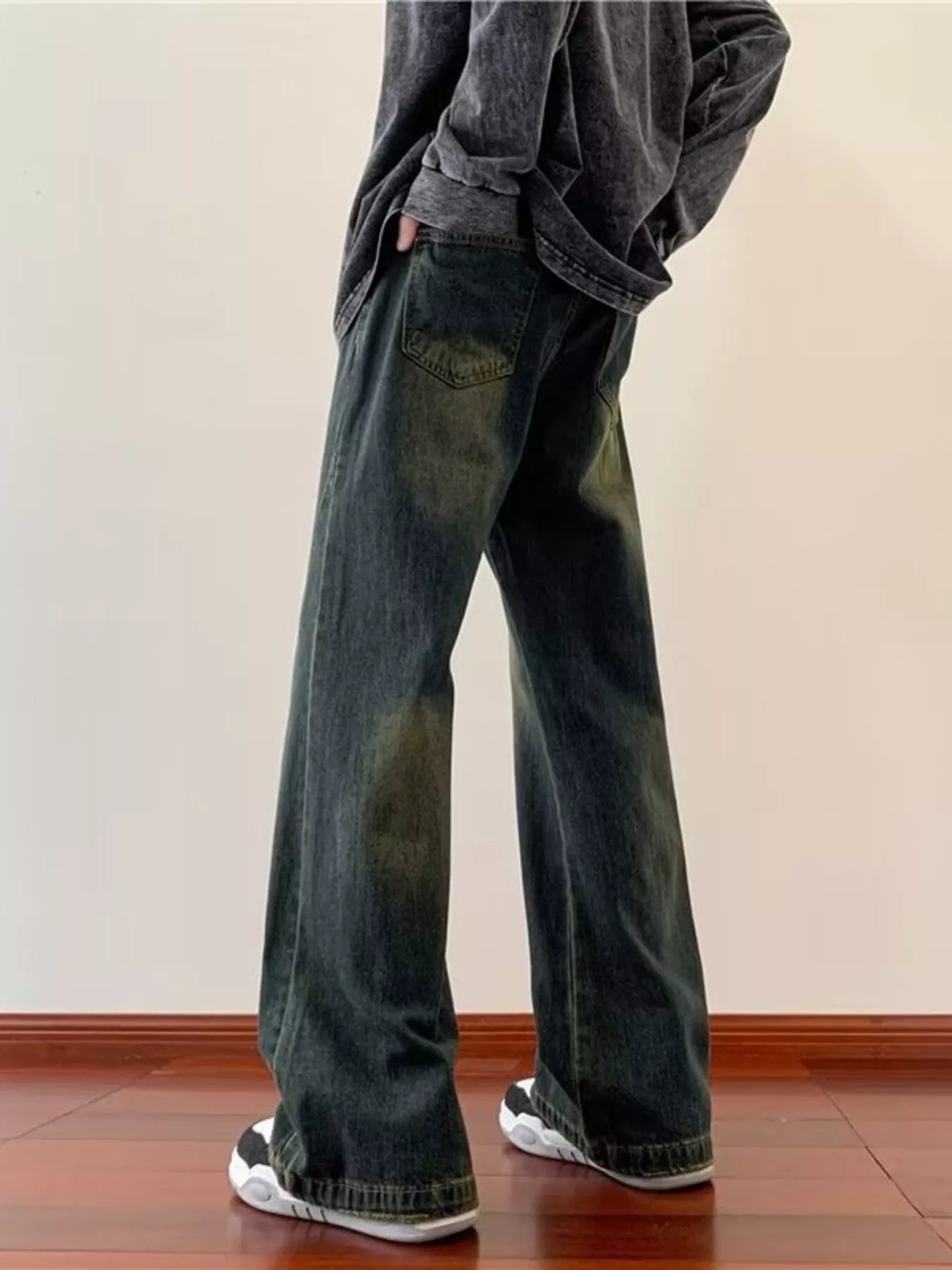 Men's Full Size Vintage Wash Wide Leg Jeans Plus Size
