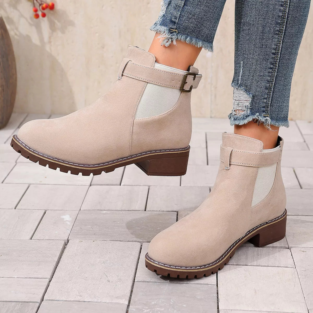 Round Toe Block Heels Boots