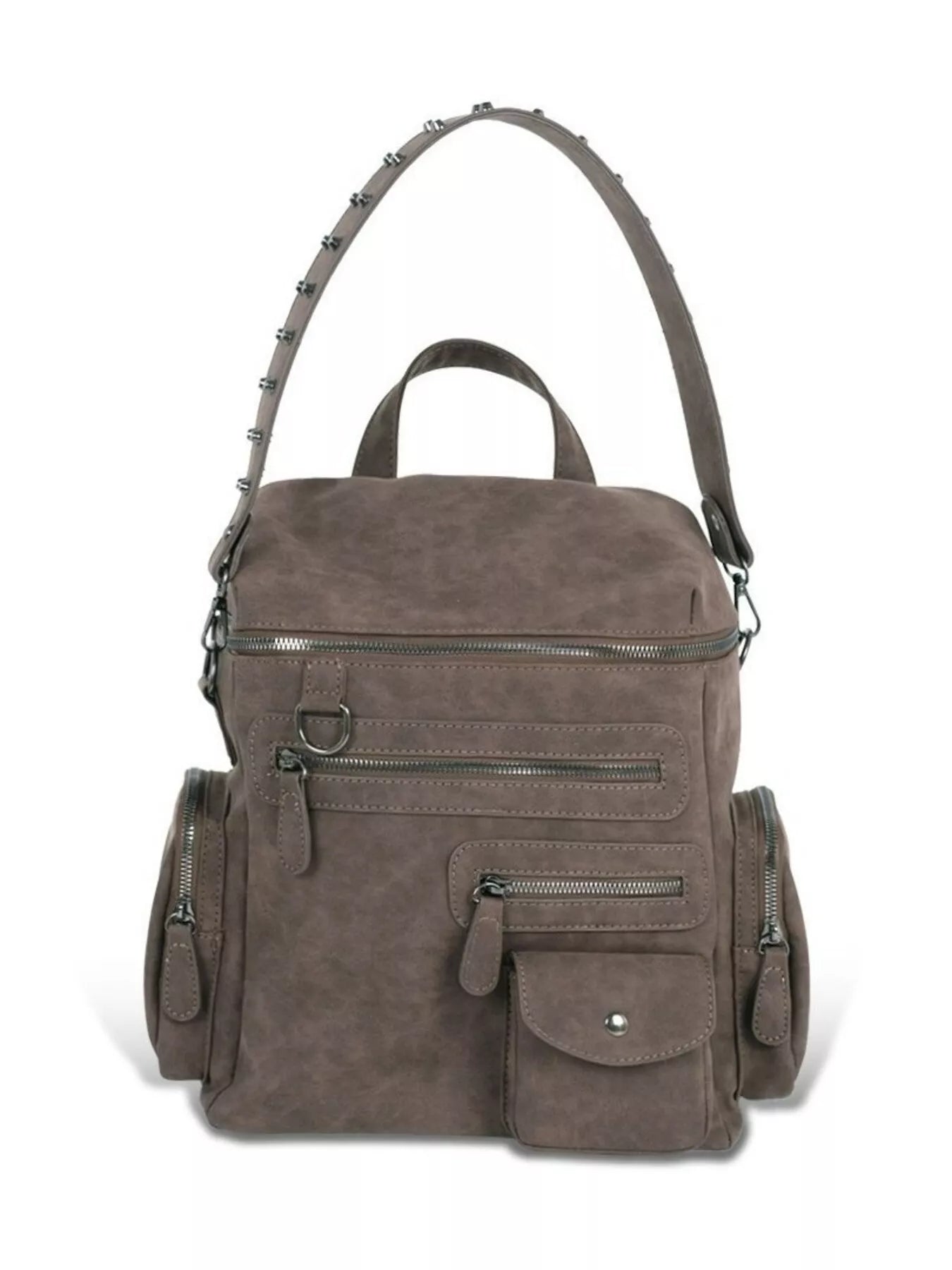 Multi-Pocket Studded Convertible Backpack Bag