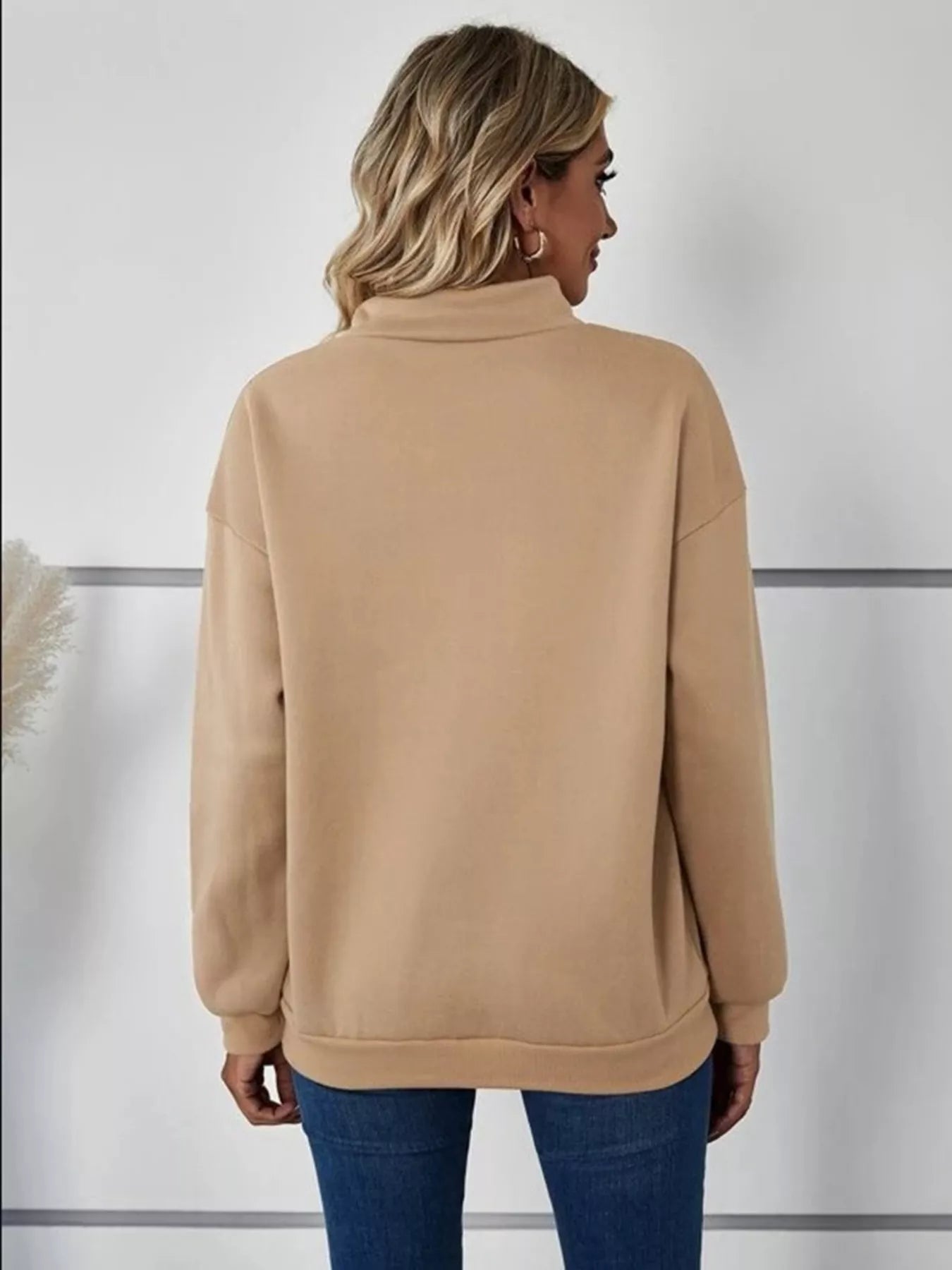 Zip-Up Collar Sweatshirt with Pocket