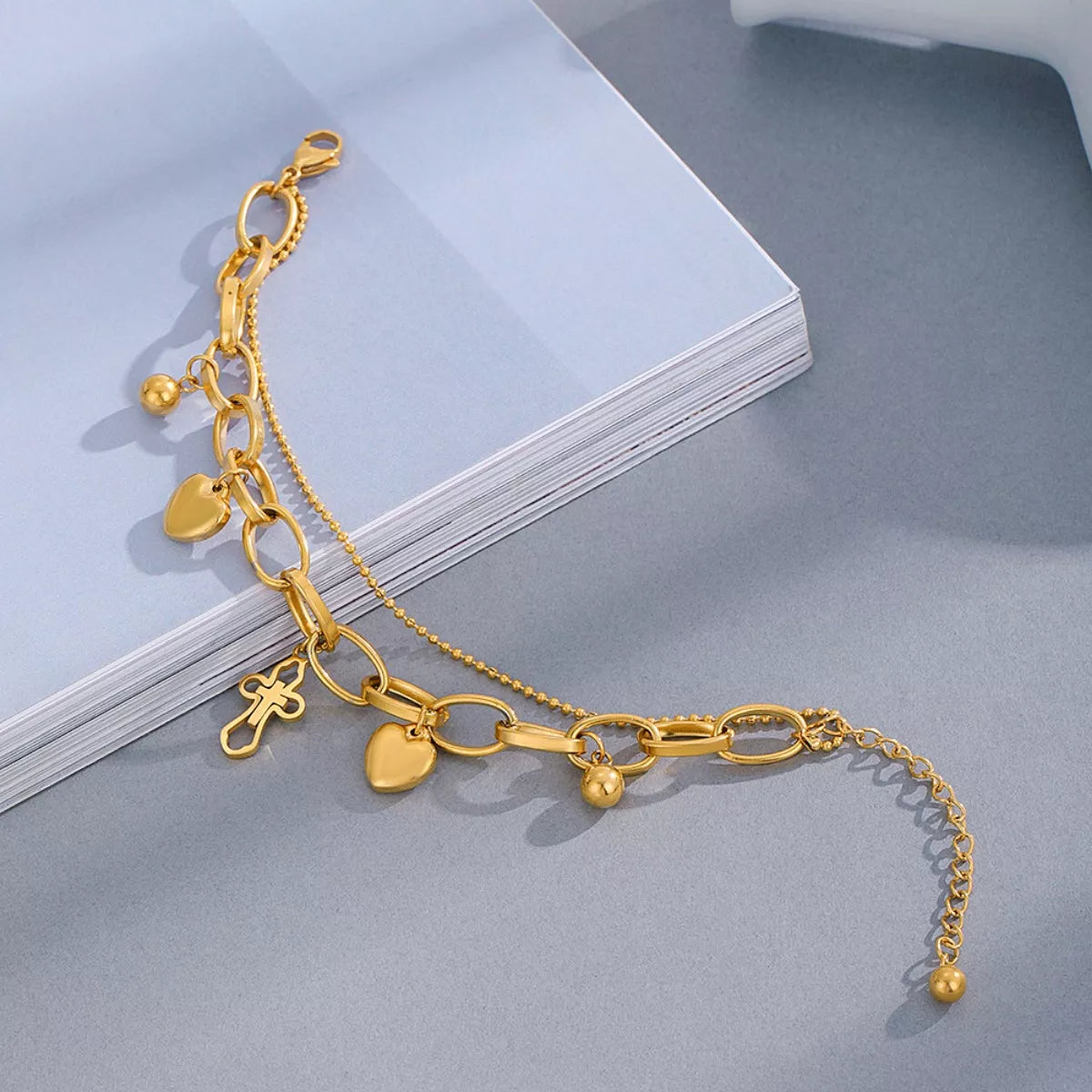 Cross and Heart Charm Bracelet