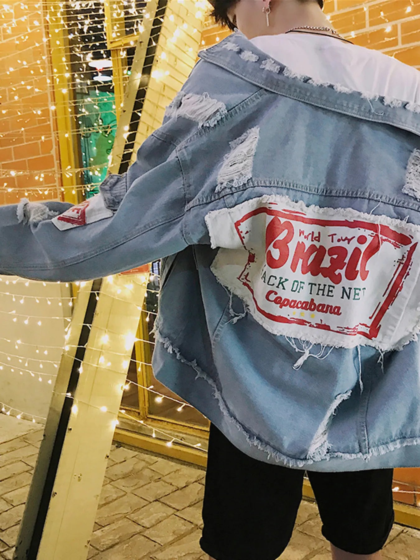 Men's Distressed Button Up Denim Jacket