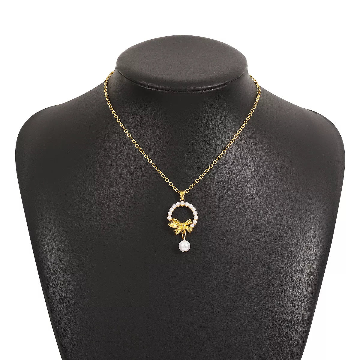 Bowknot Pearl Earrings and Pendant Necklace Jewelry Set