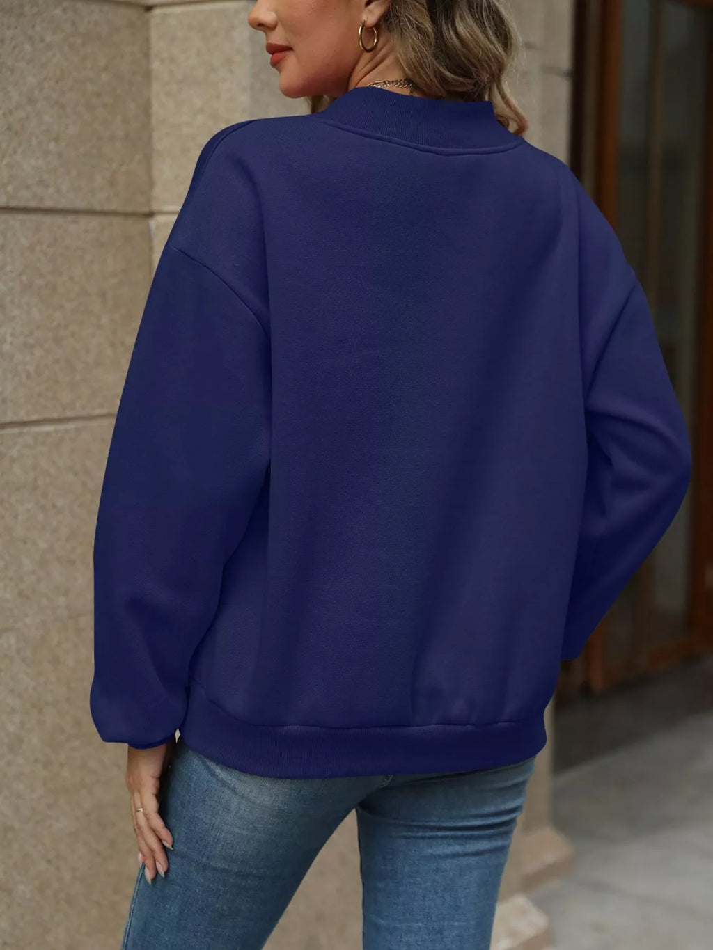 V-Neck Solid Color Casual Sweatshirt