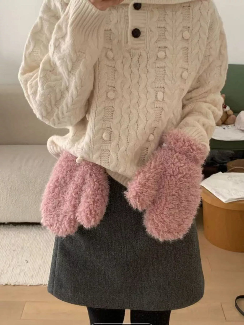 Fluffy Knit Mittens Gloves