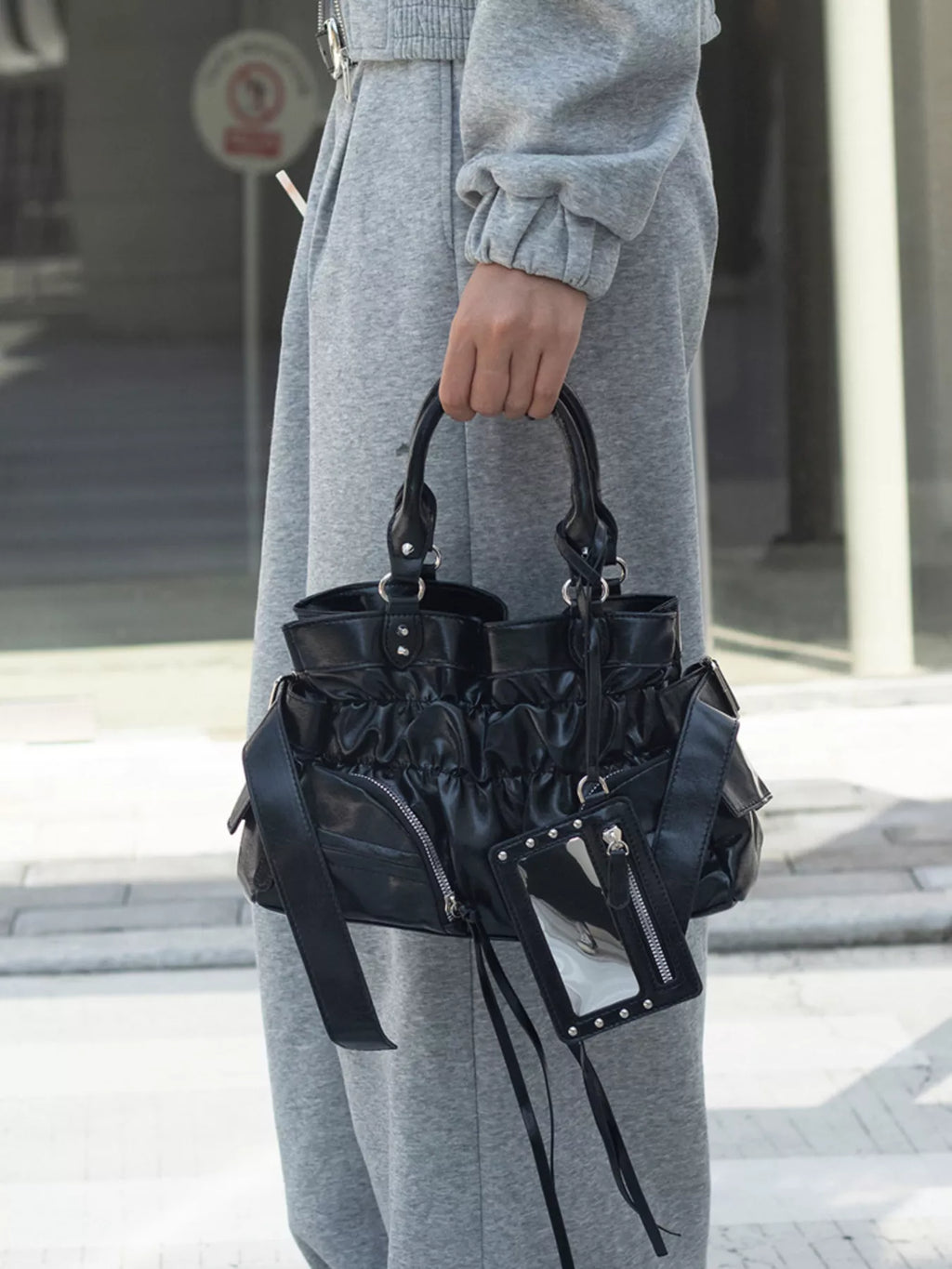 Ruched Leather Crossbody Bag