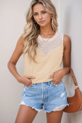 Mesh Patchwork Crew Neck Tank
