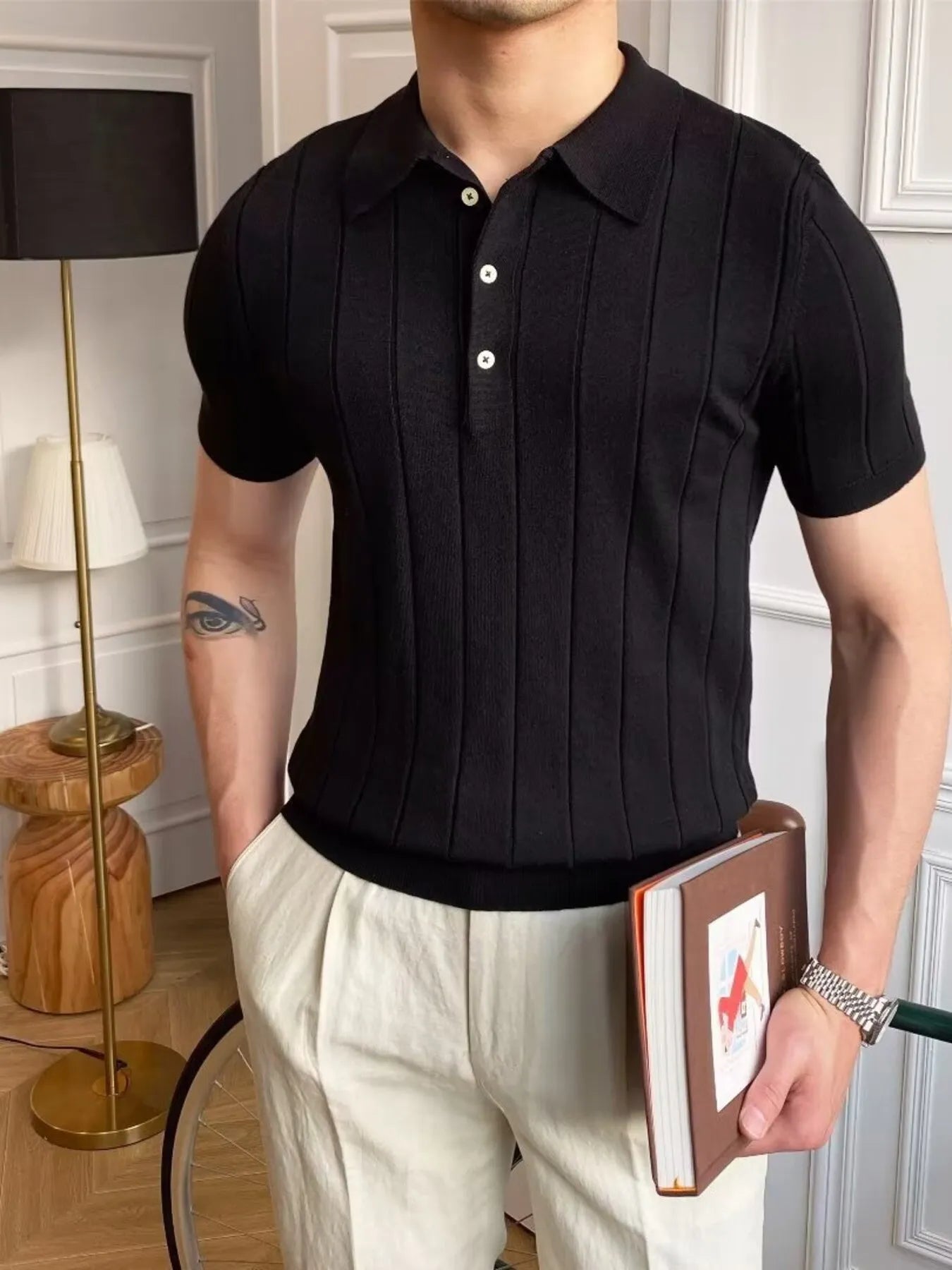 Men's Plus Size Slim Fit Knitted Polo Shirt