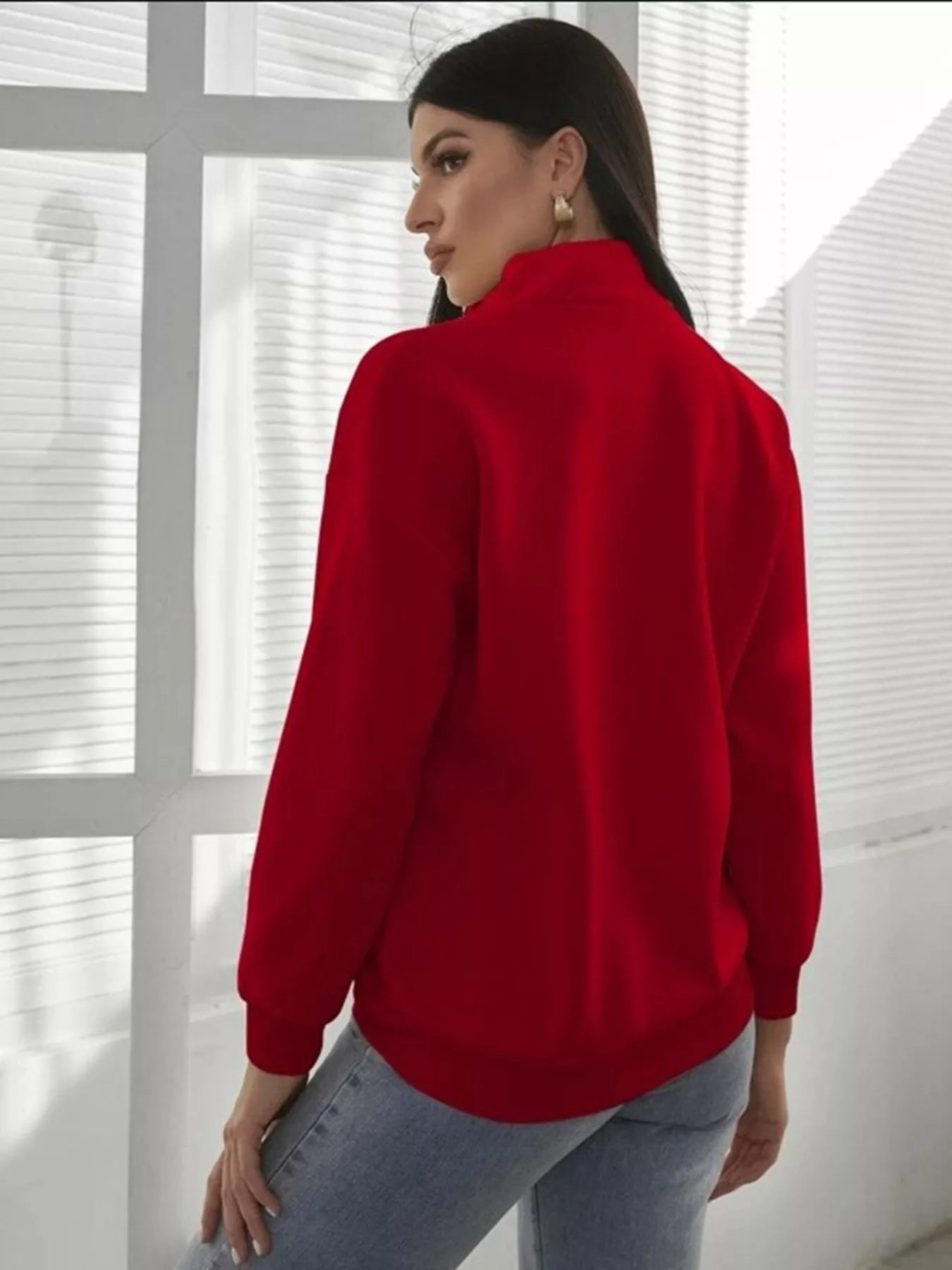 Zip-Up Collar Sweatshirt with Pocket