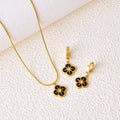 Four-Leaf Clover Pendant Necklace and Earrings Jewelry Set