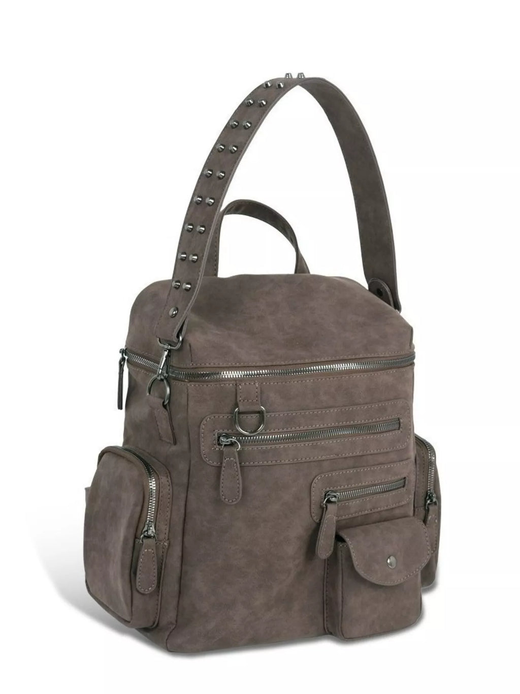 Multi-Pocket Studded Convertible Backpack Bag