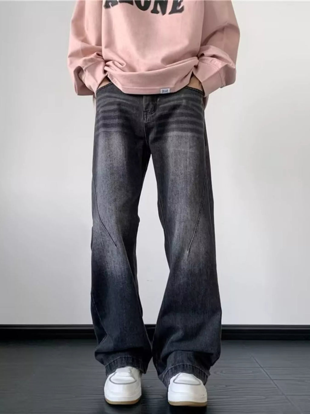 Men's Full Size Vintage Wash Wide Leg Jeans Plus Size