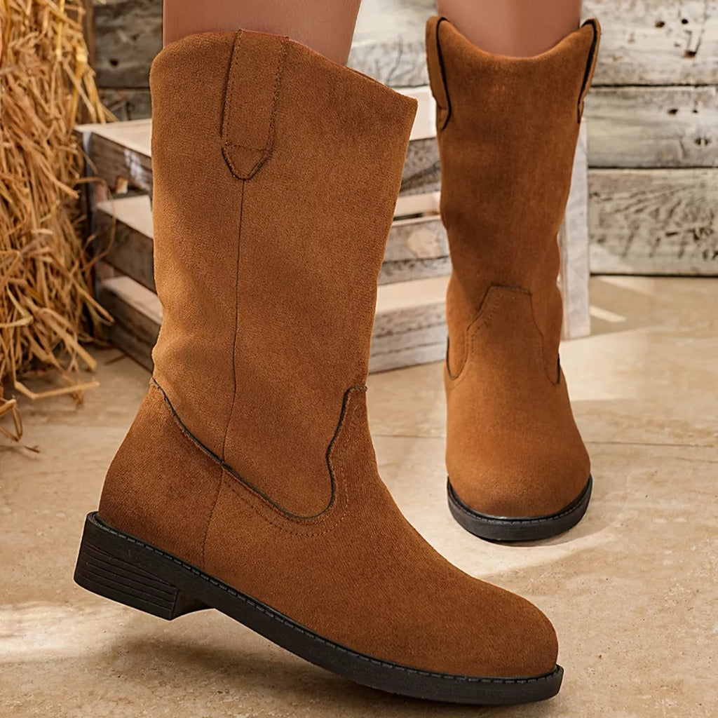 Suede Mid-Calf Western Boots