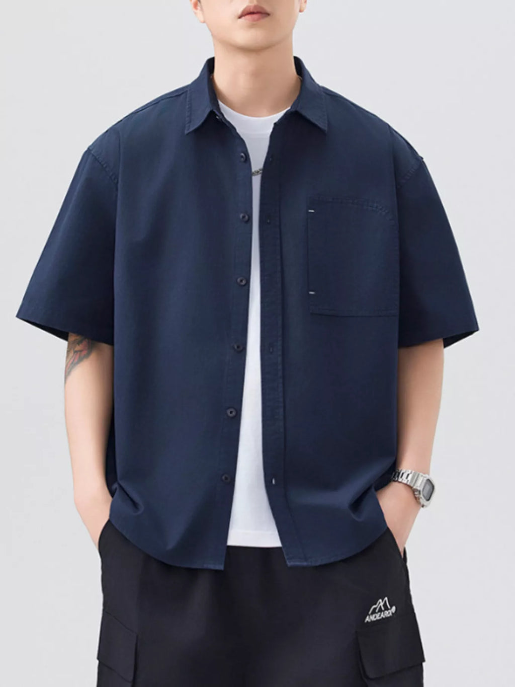 Men's Plus Size Casual Solid Color Short Sleeve Shirt