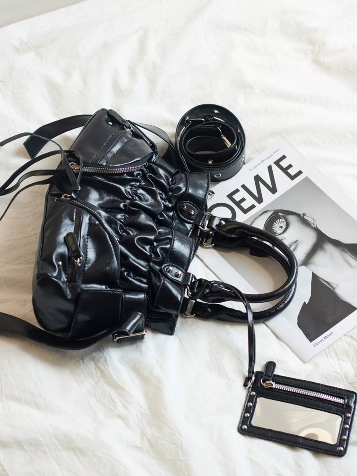 Ruched Leather Crossbody Bag