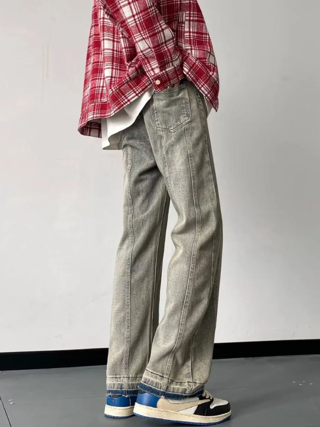 Men's Full Size Vintage Wash Wide Leg Jeans Plus Size