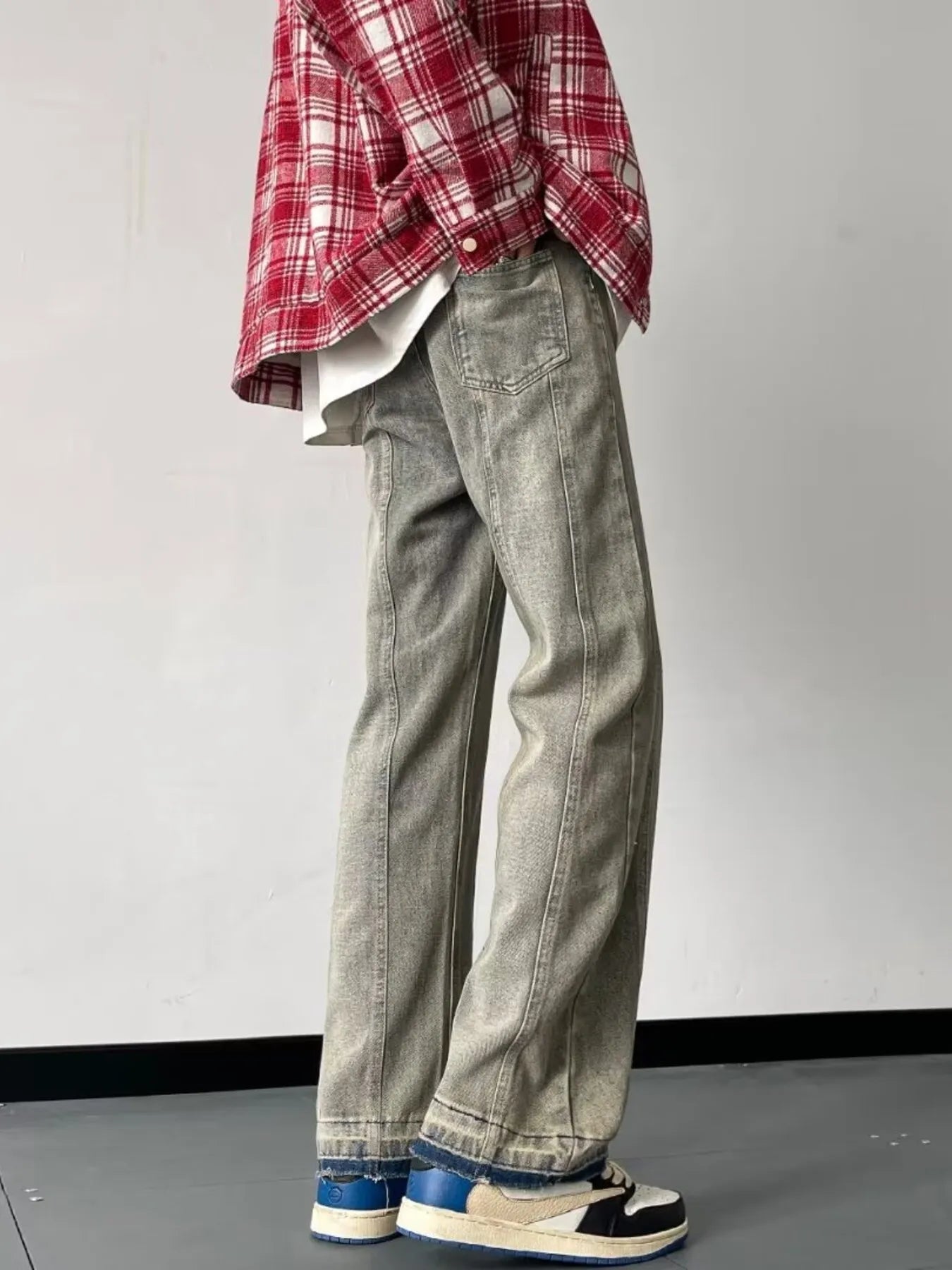 Men's Full Size Vintage Wash Wide Leg Jeans Plus Size