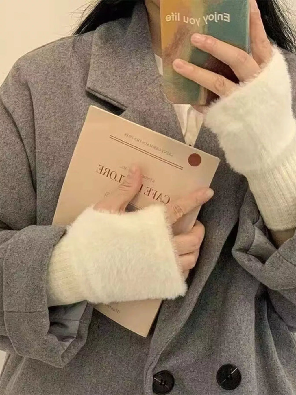 Fuzzy Cuff Fingerless Gloves