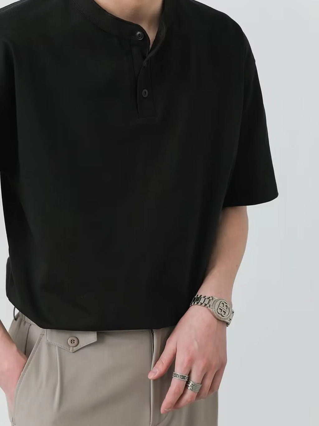Men's Plus Size Minimalist Mandarin Collar Polo Shirt
