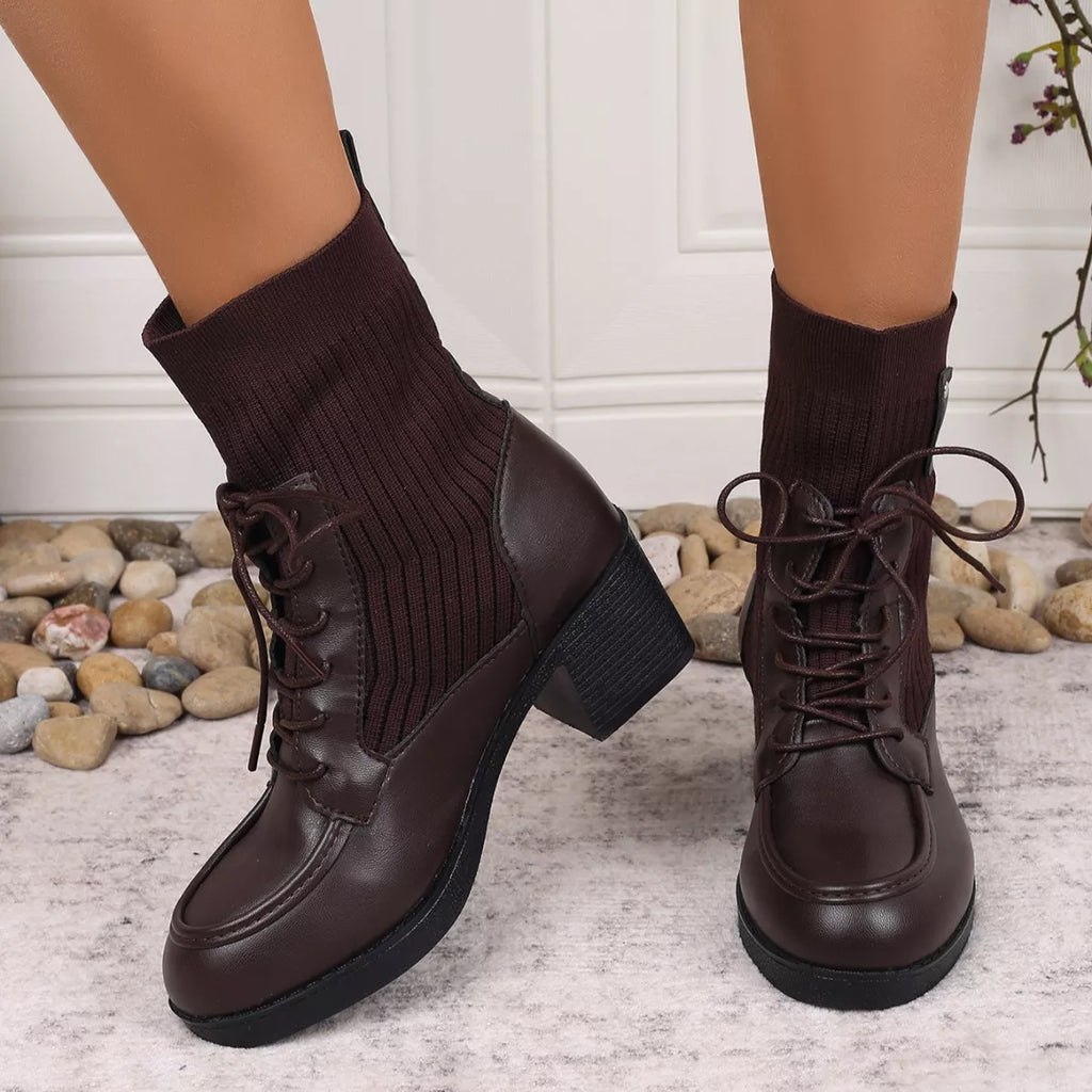 Lace Up Block Heels Boots