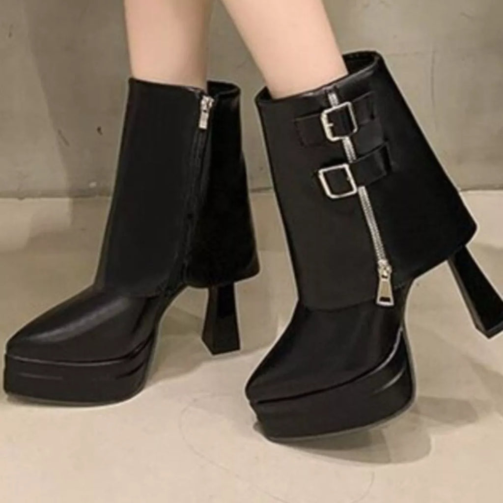 Point Toe Block Heels Boots