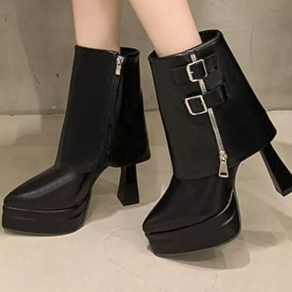 Point Toe Block Heels Boots
