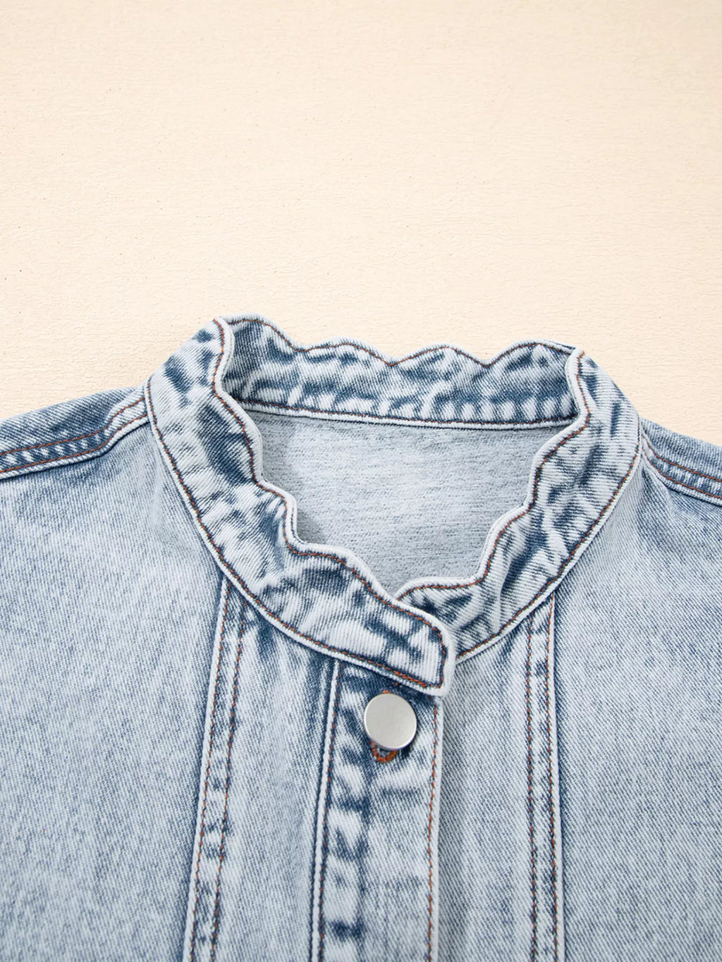 Scalloped Trim Patch Pocket Button Front Denim Vest