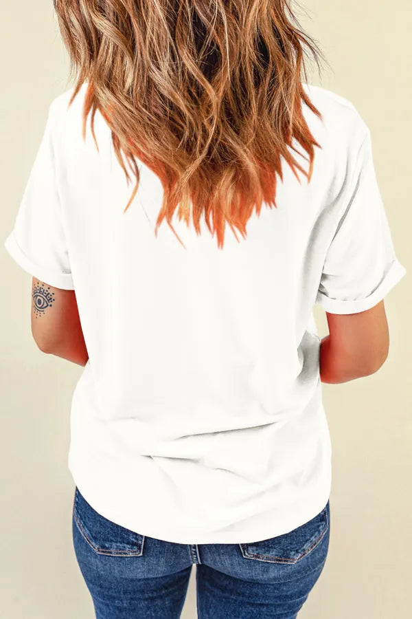 Sequined Flag Round Neck Short Sleeve T Shirt