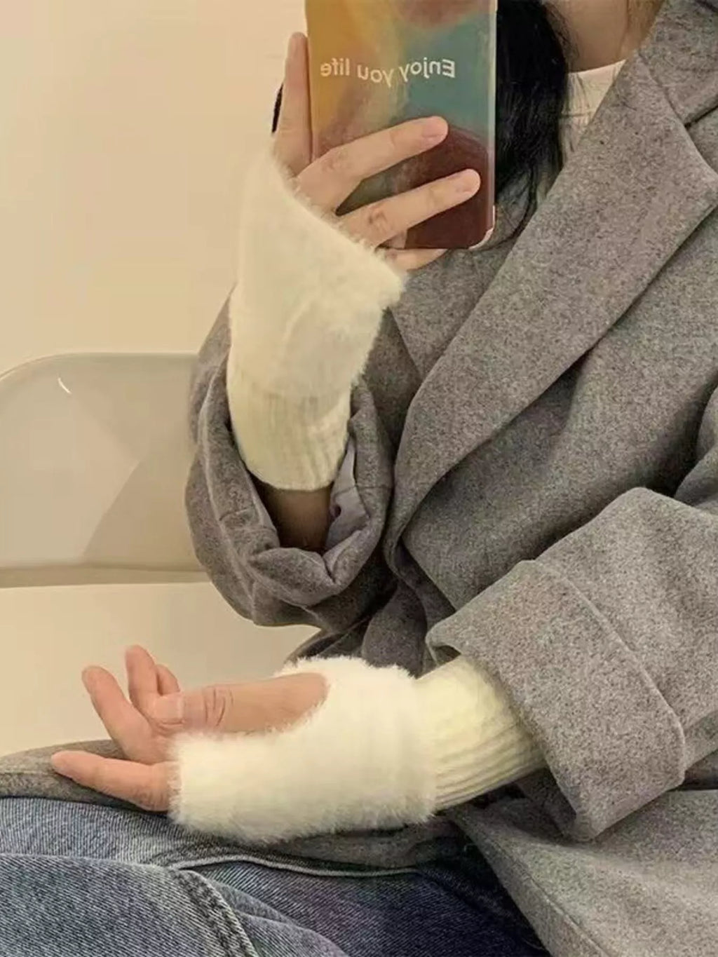 Fuzzy Cuff Fingerless Gloves