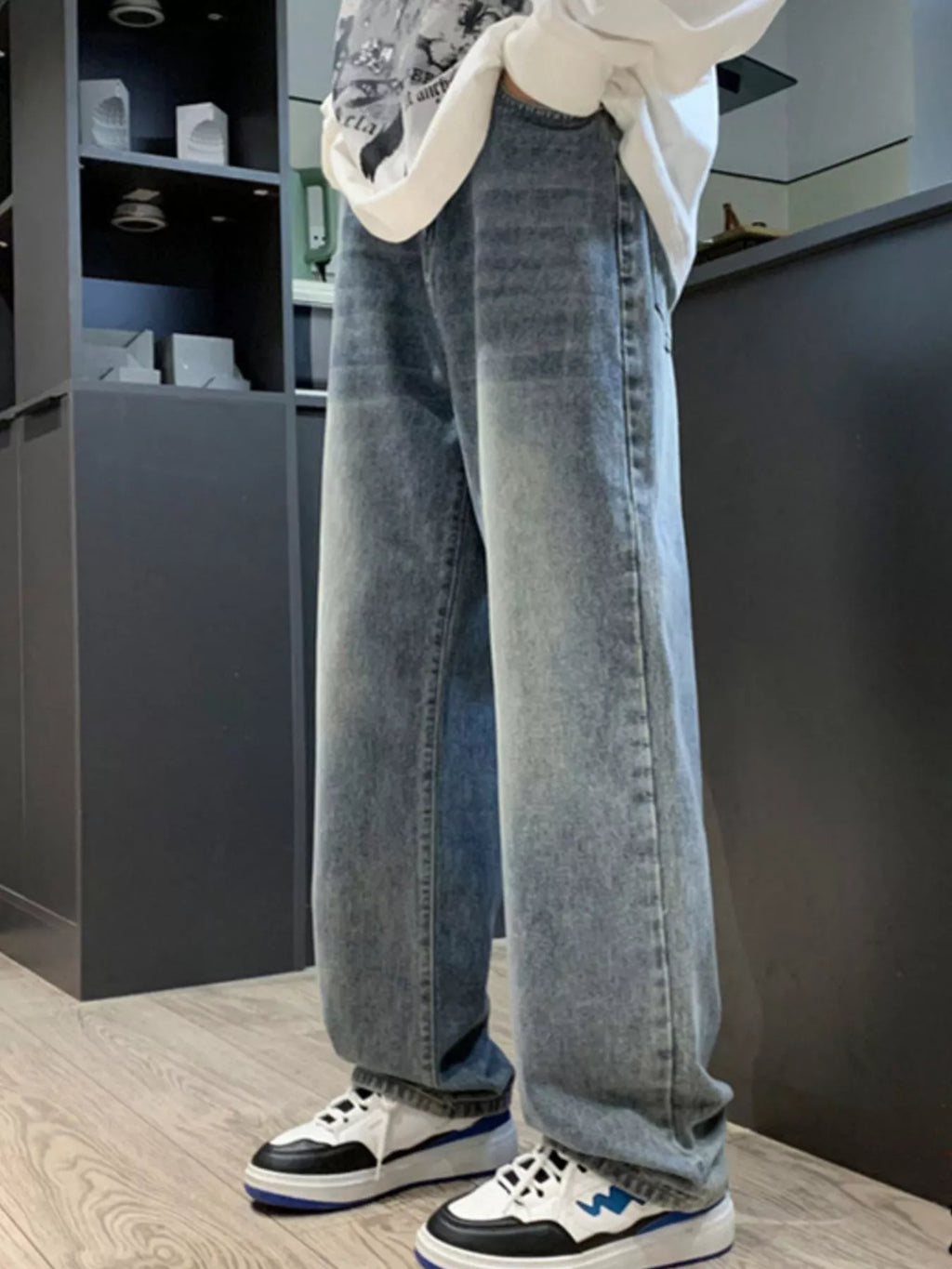 Men's Full Size Vintage Wash Wide Leg Jeans Plus Size