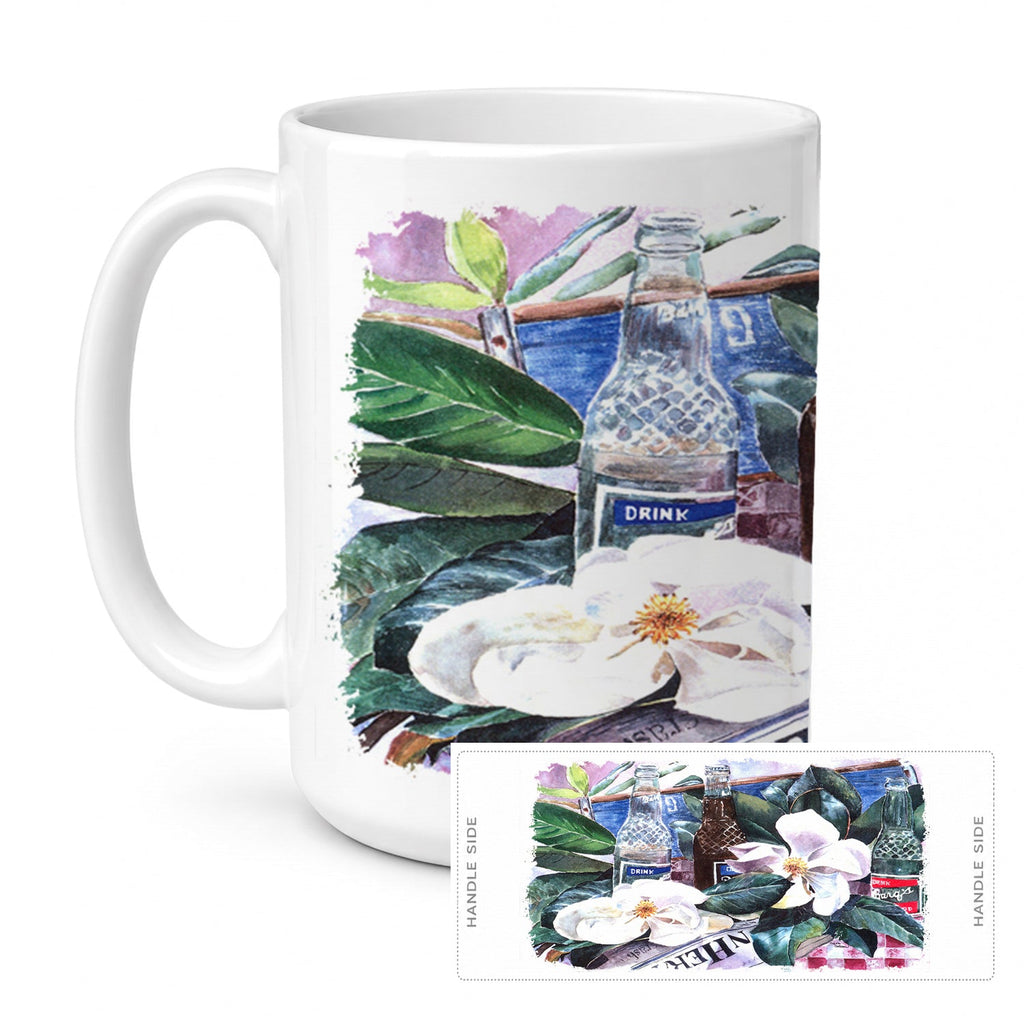 Barq's and Magnolia Ceramic Coffee Mug 15 oz Decorative Large C Handle Mug Cup for Tea, Cocoa Hot Chocolate