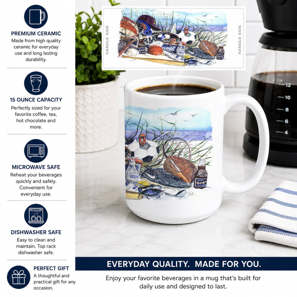 Sports on the Beach Ceramic Coffee Mug 15 oz Decorative Large C Handle Mug Cup for Tea, Cocoa Hot Chocolate