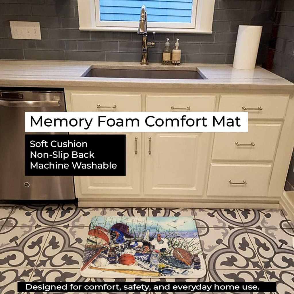 Sports on the Beach Memory Foam Kitchen Mat Machine Washable Anti-Fatigue Cushion Comfort Bath or Kitchen Rug