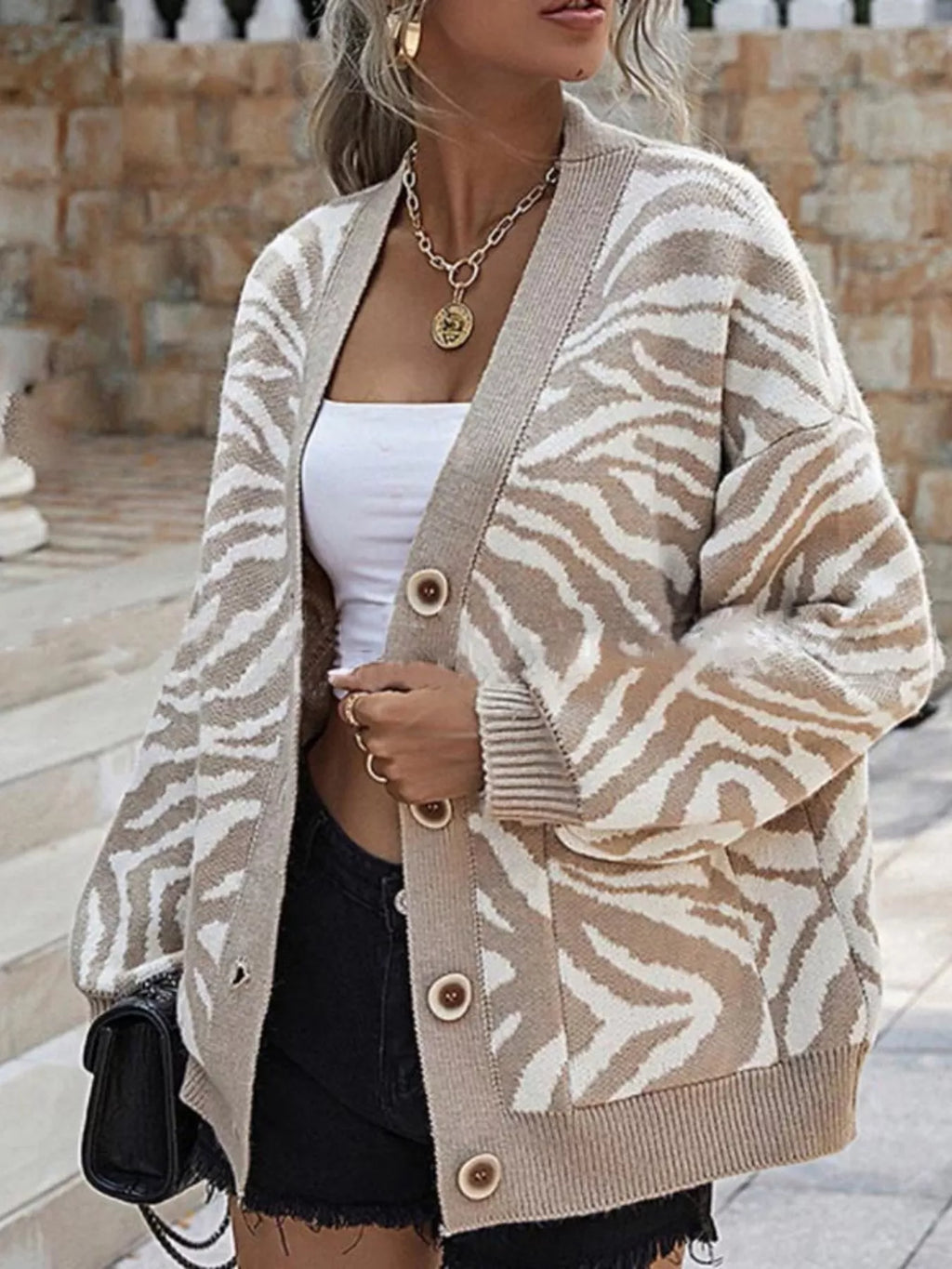 Zebra Print Button Up Cardigan