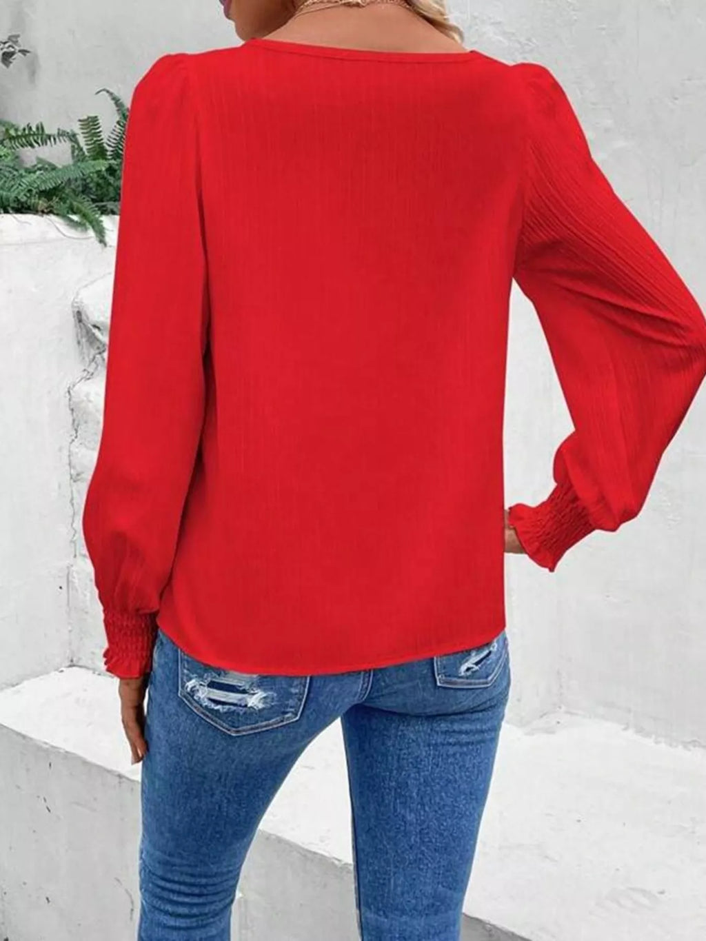 Lace Trim Long Sleeve Blouse