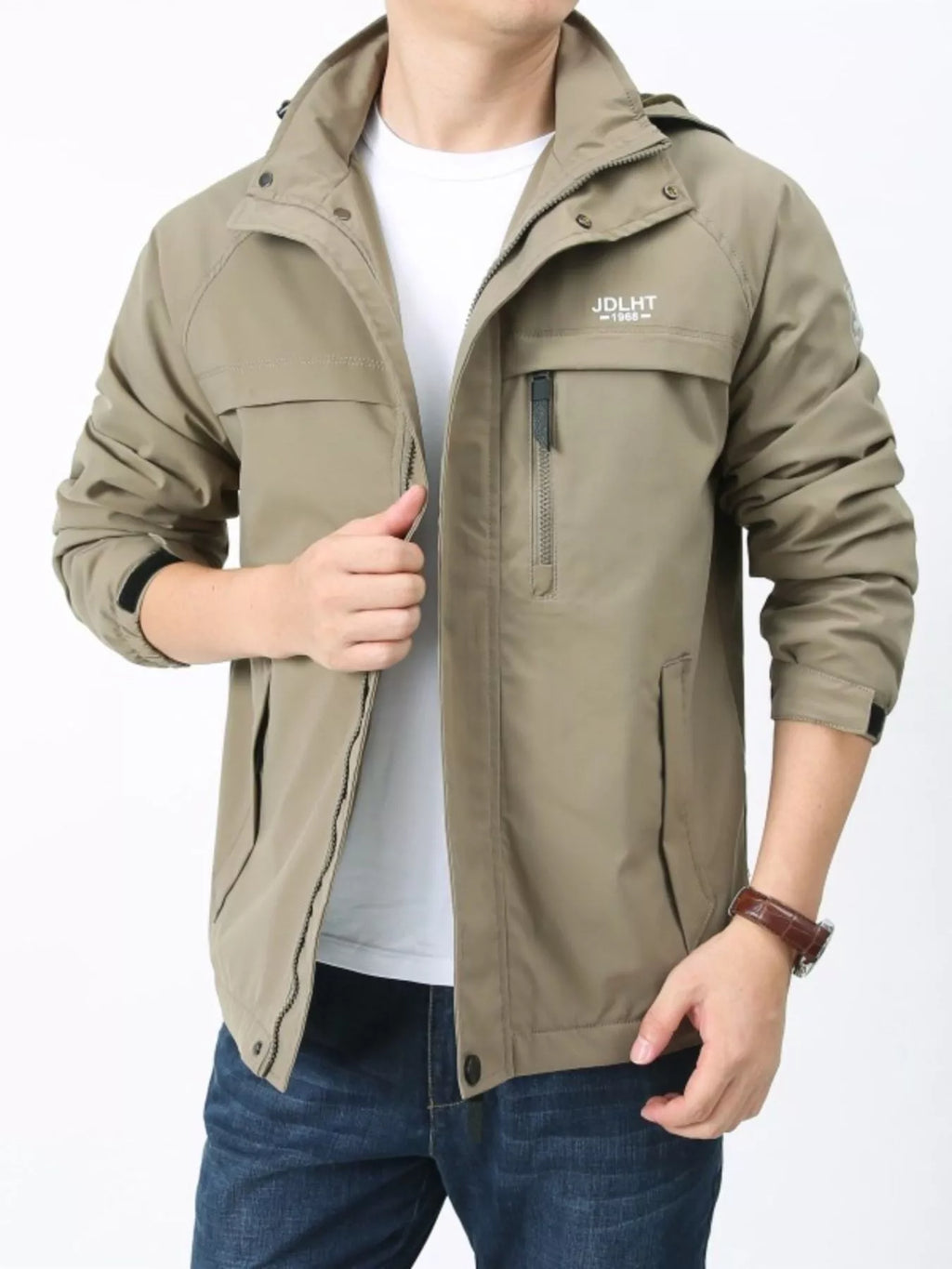 Men's Plus Size Zip Up Windproof Hooded Jacket