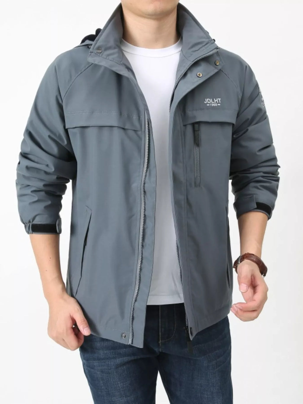 Men's Plus Size Zip Up Windproof Hooded Jacket