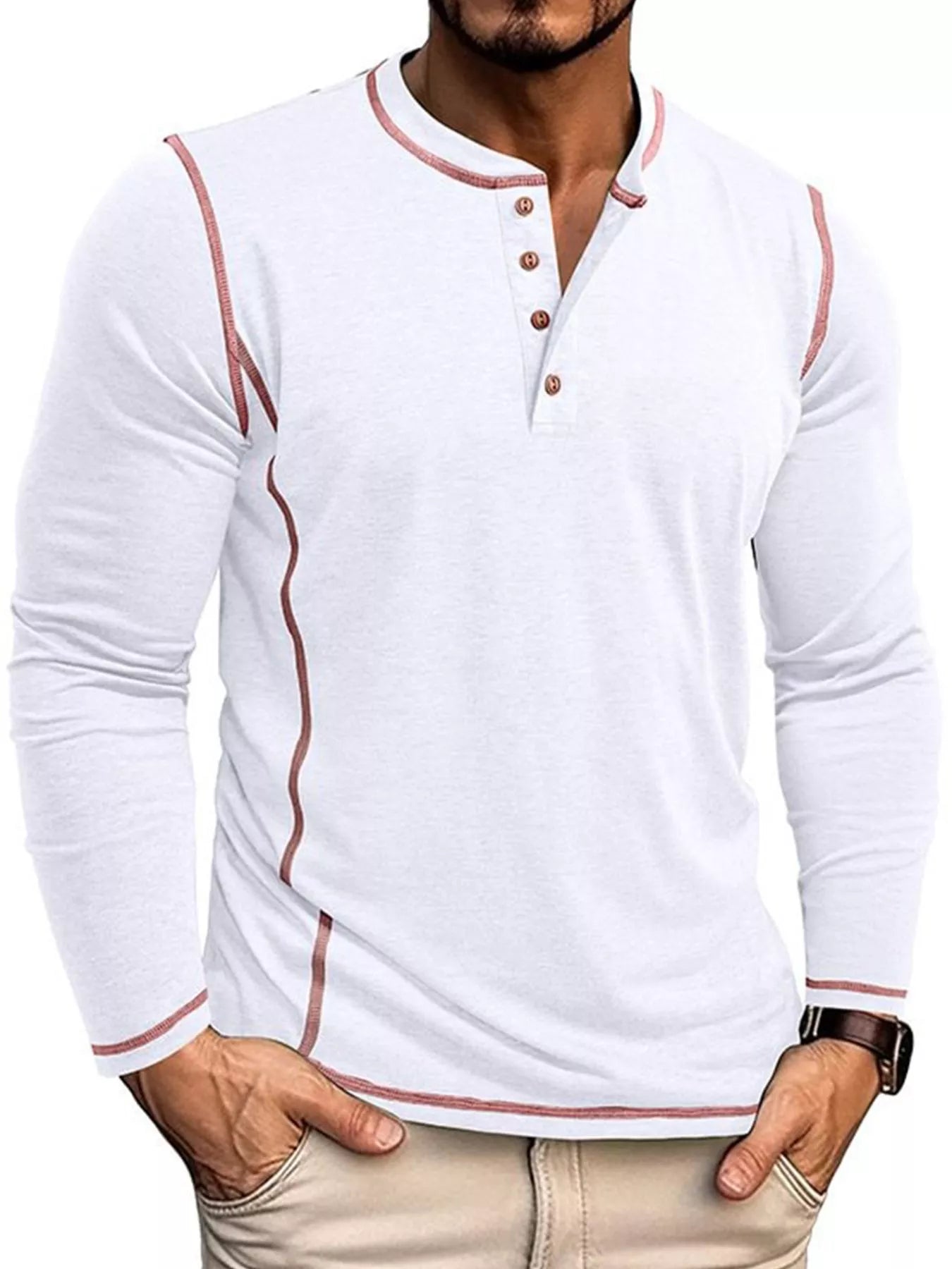 Men's Full Size Casual Button Detail Long Sleeve T-Shirt Plus Size
