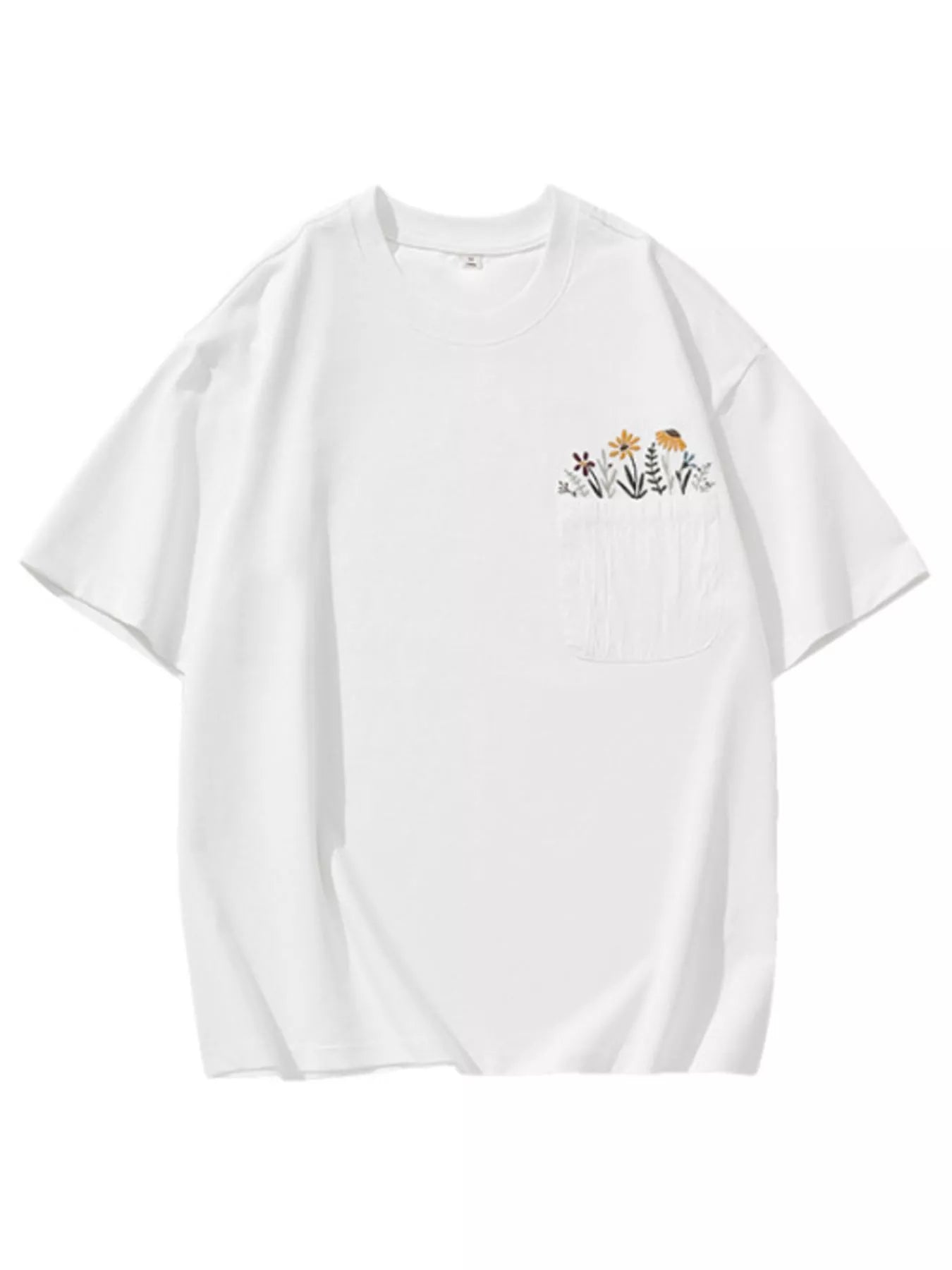 Men's Plus Size Floral Pocket Embroidered Casual T-Shirt