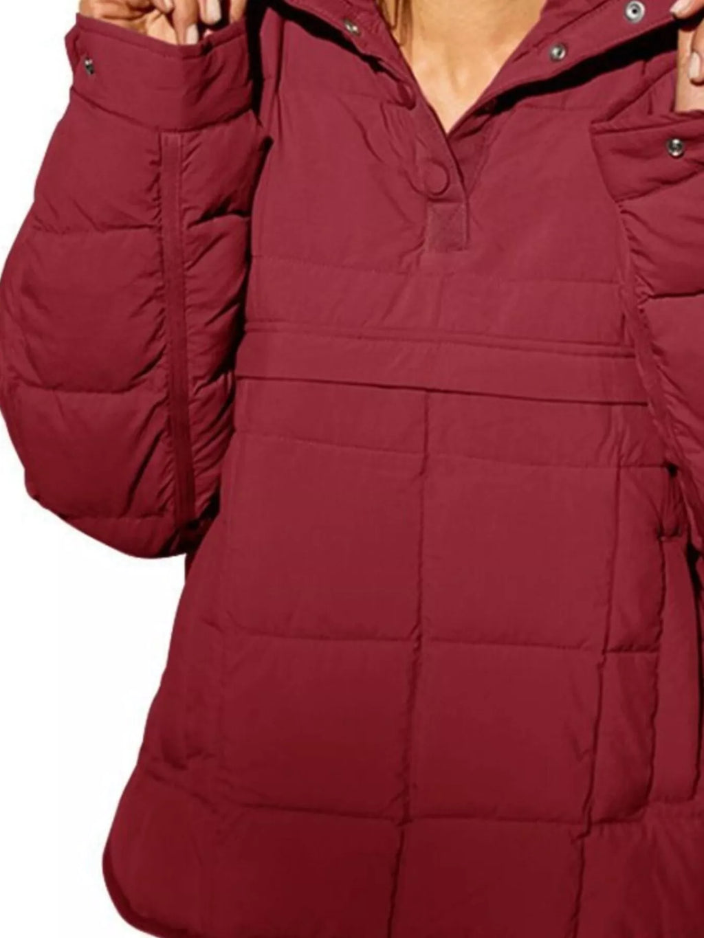 Full Size Quarter Snap Hooded Puffer Top Plus Size