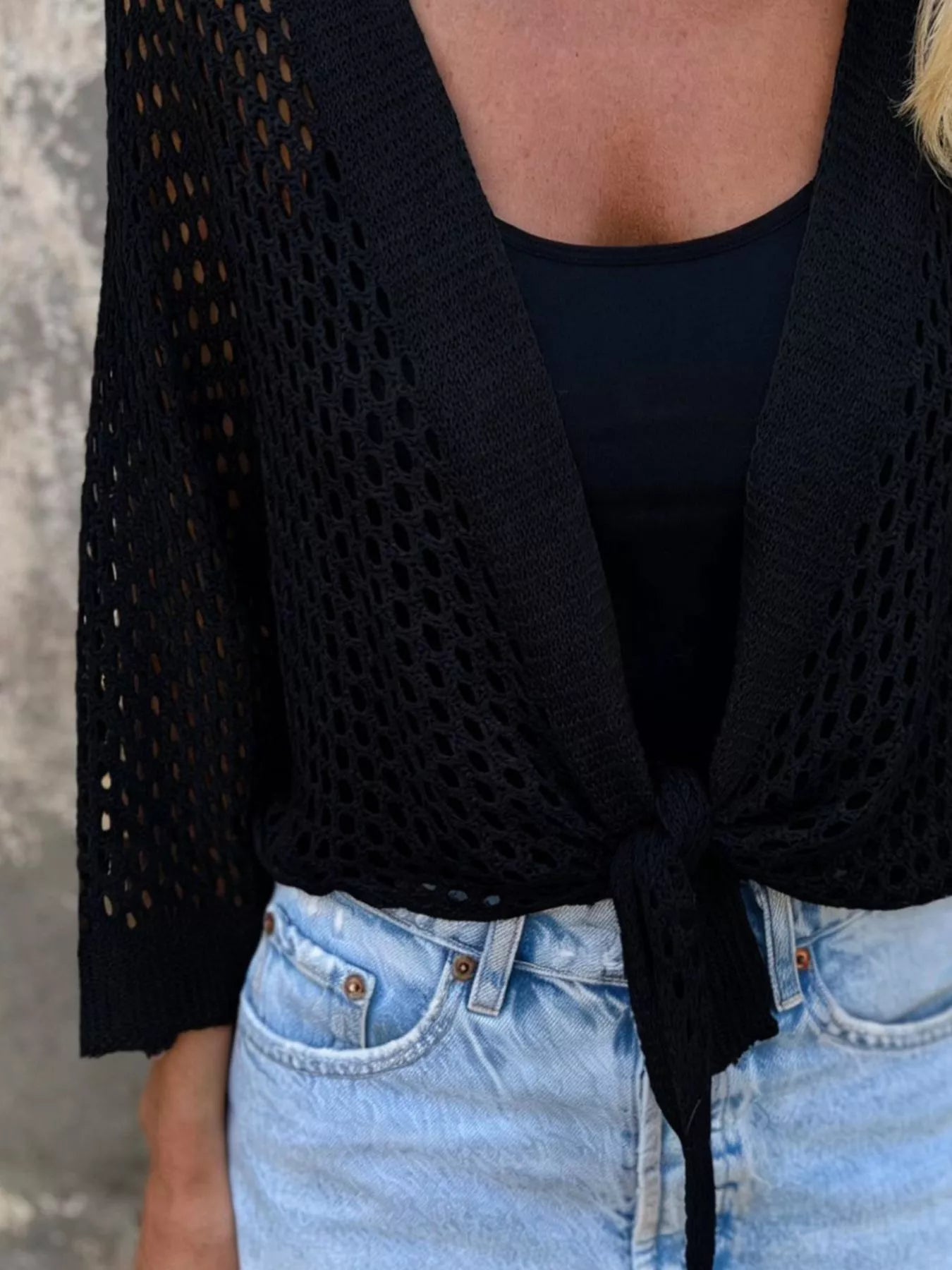 Tie-Front Crochet Knit Cover Up