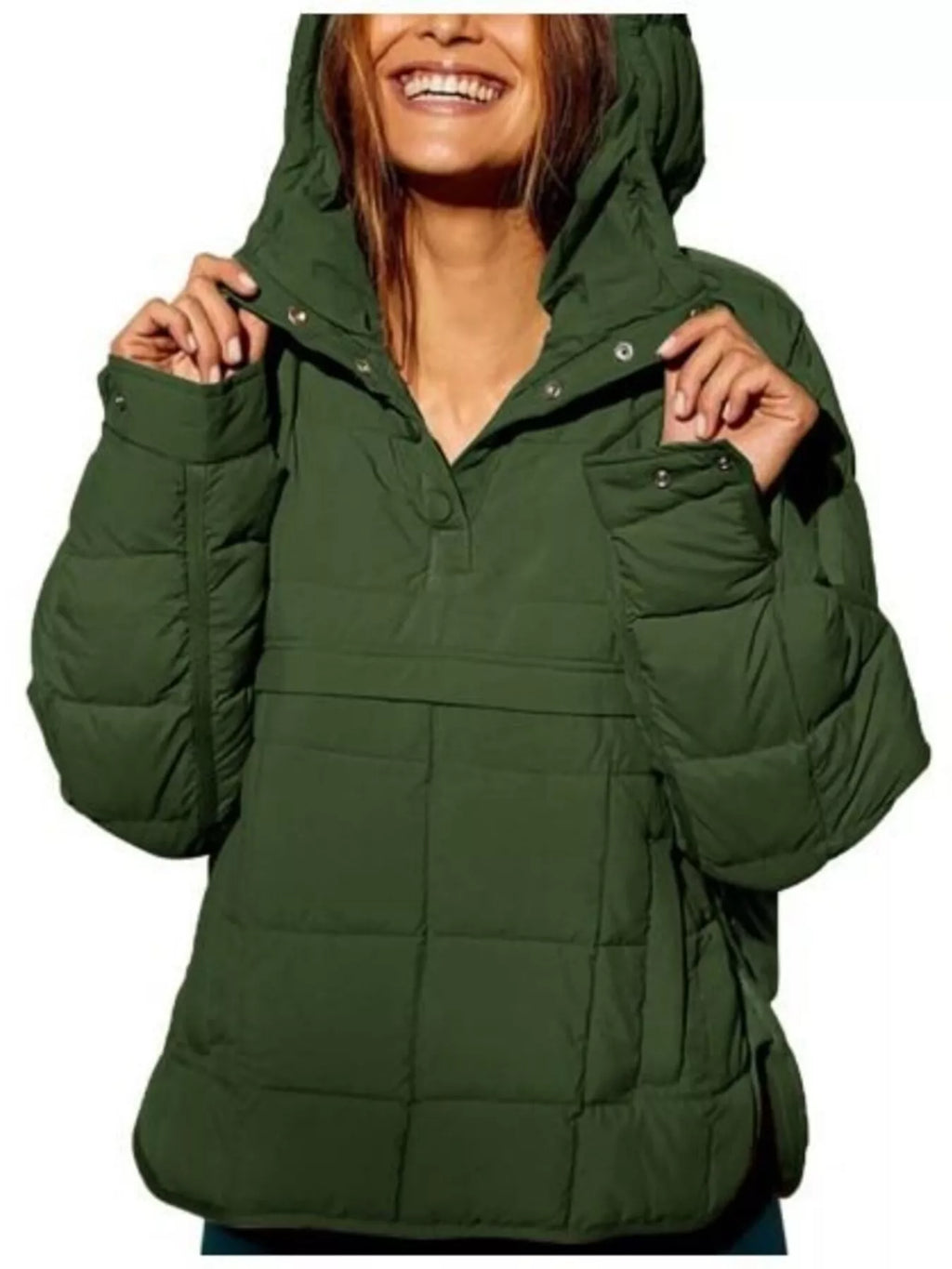 Full Size Quarter Snap Hooded Puffer Top Plus Size