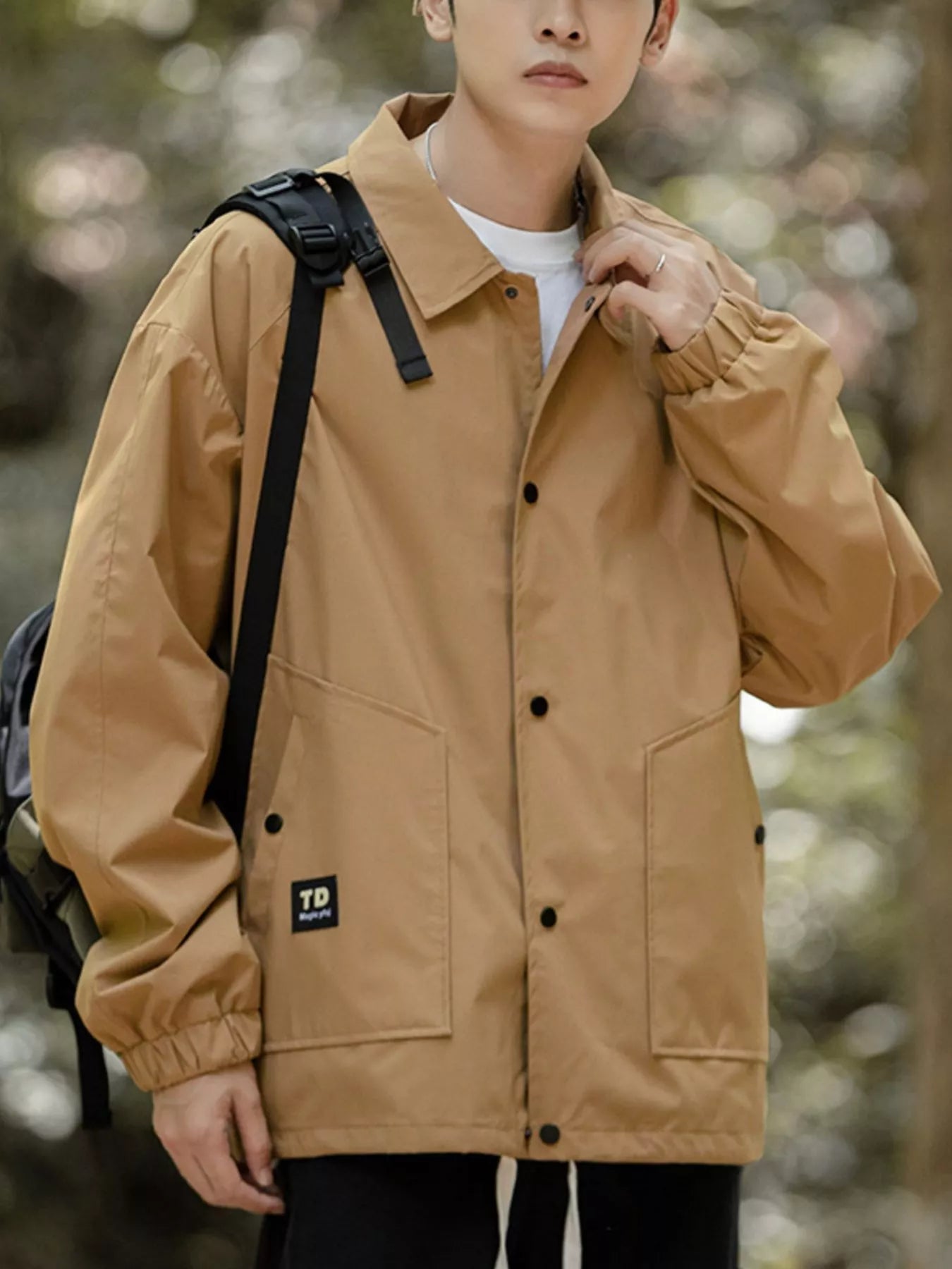 Men's Full Size Casual Snap-Down Windbreaker Jacket Plus Size