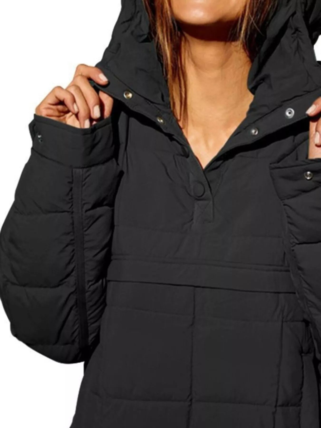 Full Size Quarter Snap Hooded Puffer Top Plus Size