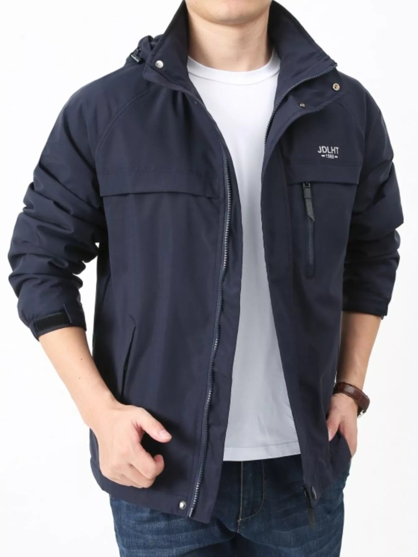 Men's Plus Size Zip Up Windproof Hooded Jacket