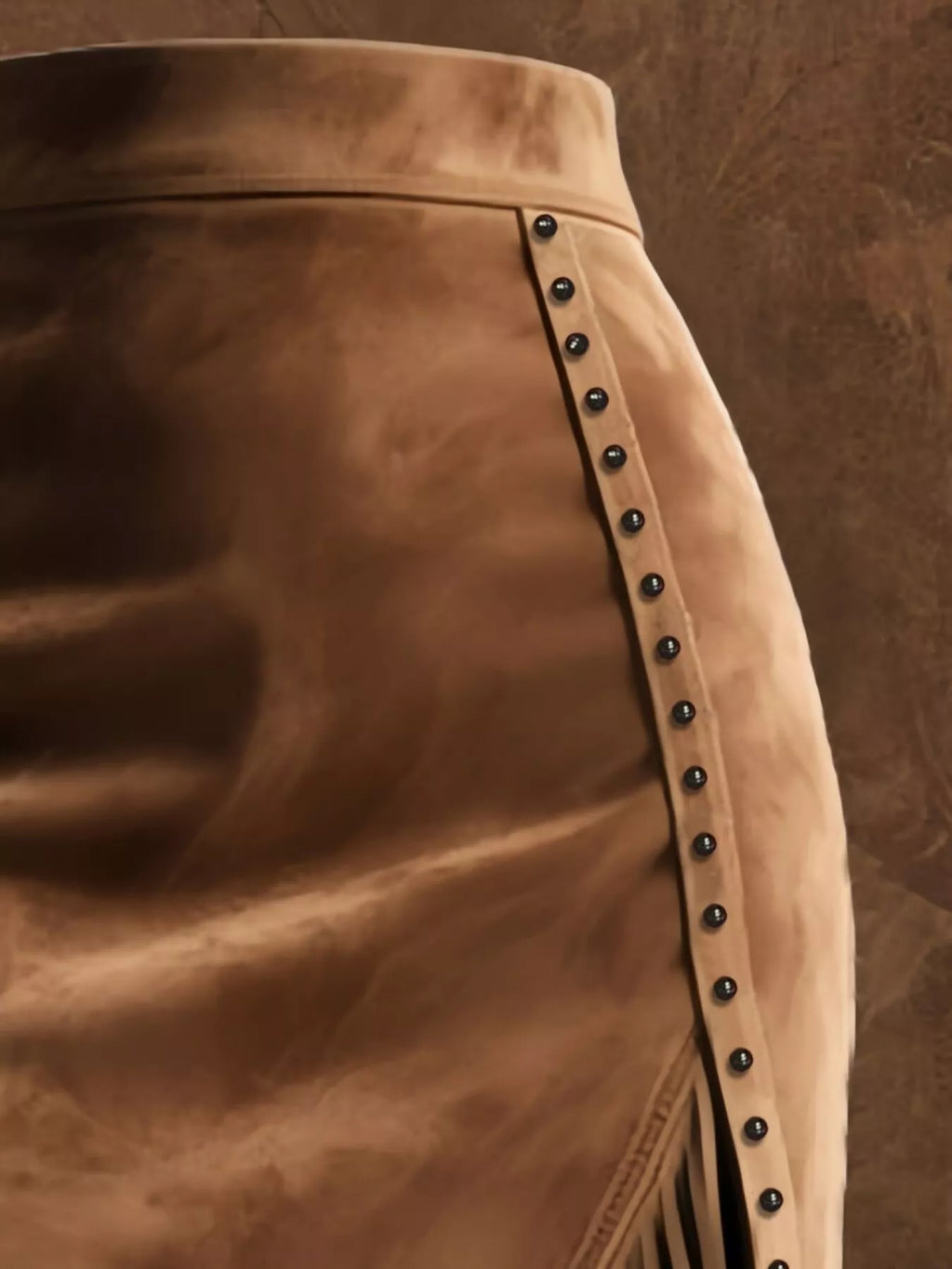 Studded Suede Fringe Midi Skirt