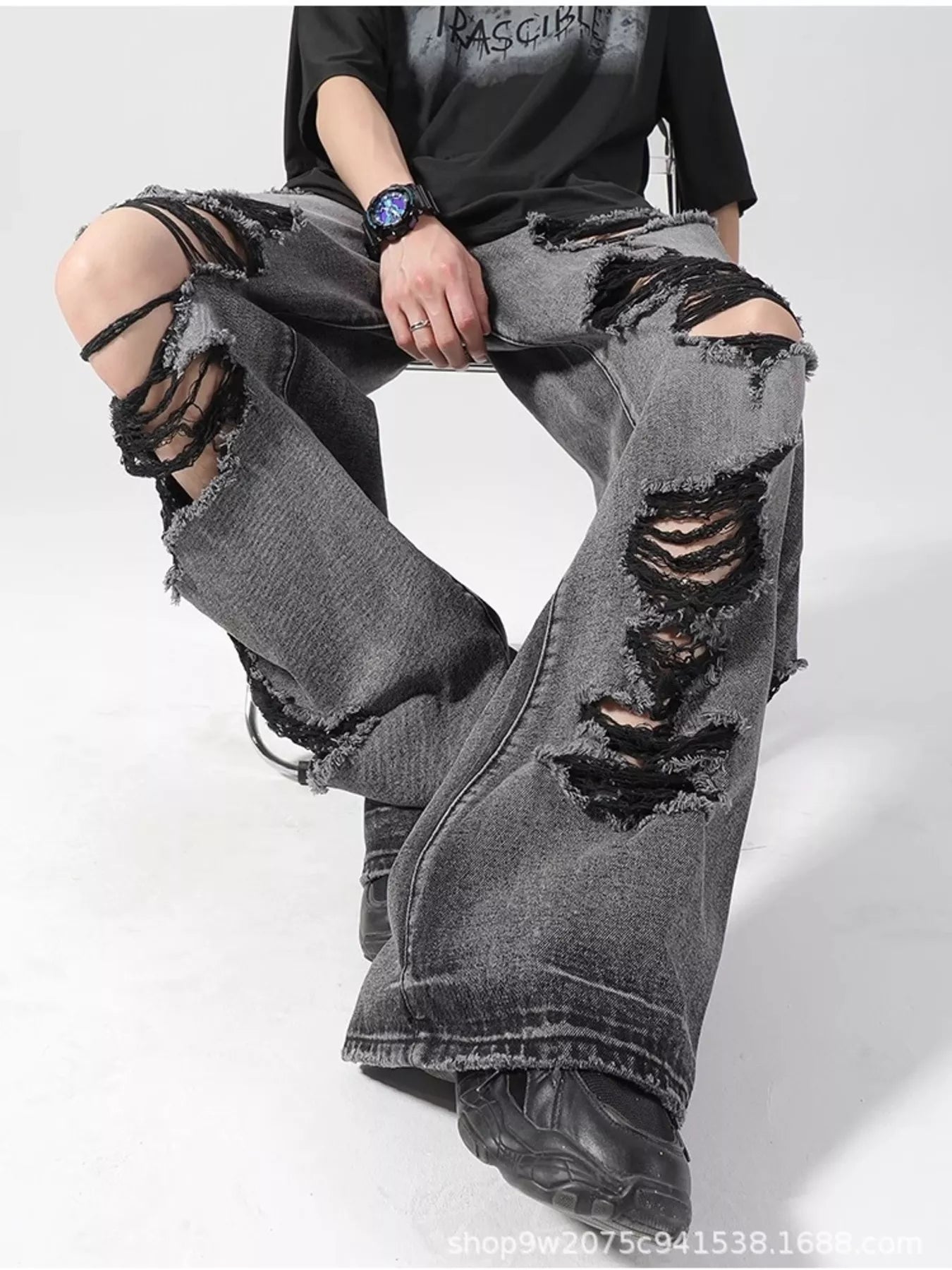 Men's Plus Size Wide Leg Distressed Jeans