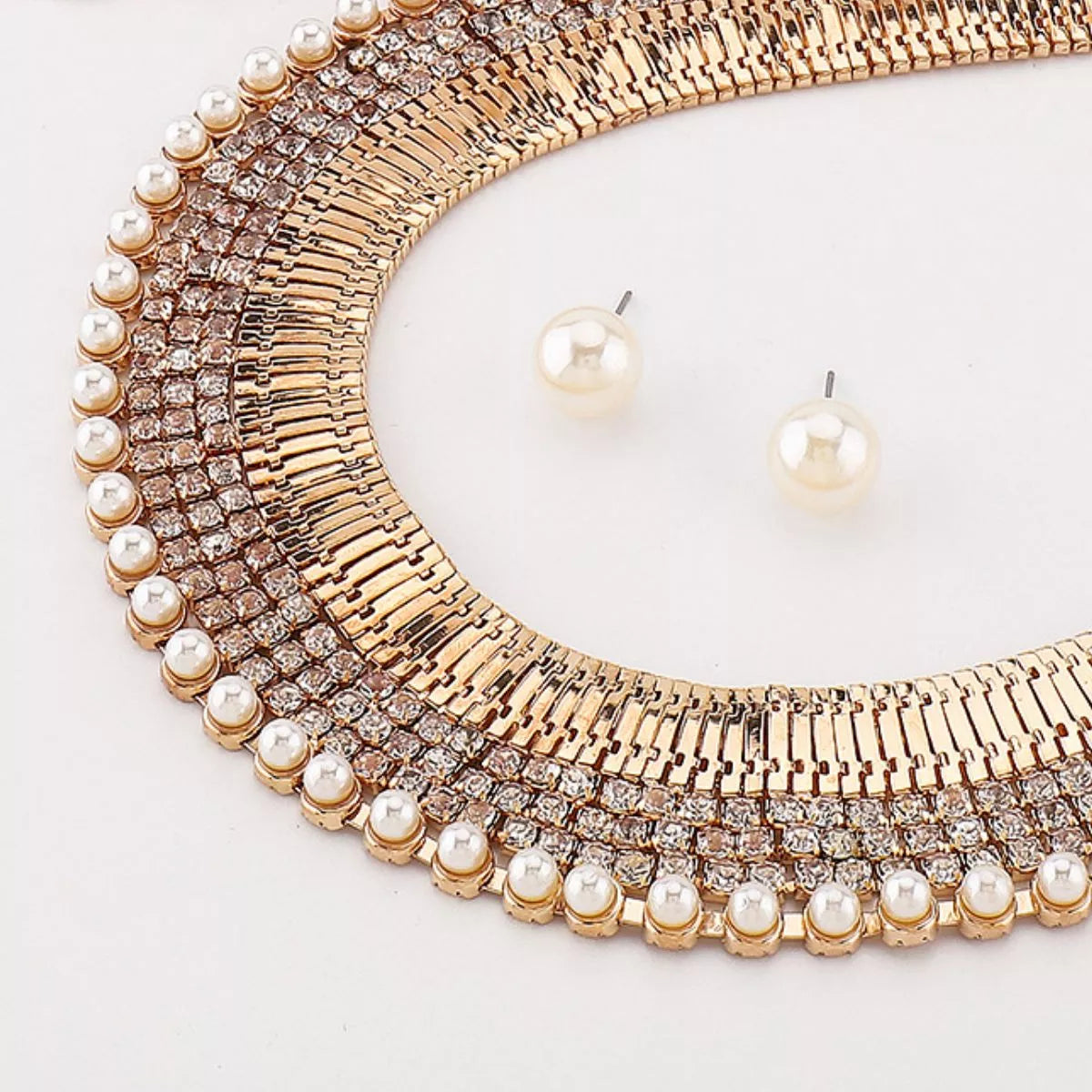 18K Gold-Plated Pearl Earrings and Necklace Jewelry Set